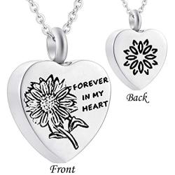 Sunflower Cremation Jewelry Urn Pendant Necklace Stainless Steel Heart Ashes Jewelry for Ashes Women Men