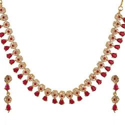 Efulgenz Bridal Crystal Cubic Zirconia Floral Gold Plated Necklace Earrings Jewelry Set for Women Girls Bride Bridesmaids