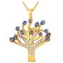 U7 Talisman Jewelry 18K Gold Plated Necklace Blue Enamel Evil Eye Tree of Life Pendant