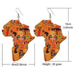 D.Rosse 2 Pairs African Map Wooden Dangle Earrings Ethnic Style African Multicolor Drop Earrings for Women Bohemia Style Jewelry Set