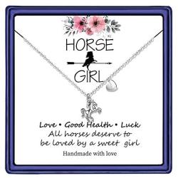 Horse Gifts for Girls, 14K White Gold Plated Heart Initial Horse Necklace Personalized Gifts Dainty Horse Jewelry Horse Necklaces for Girls Women Horse Lovers