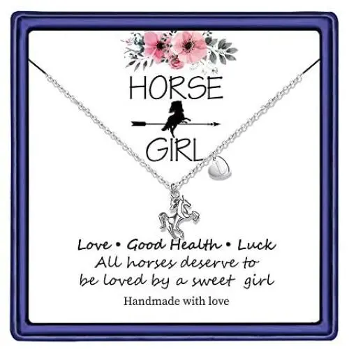 Horse Gifts for Girls, 14K White Gold Plated Heart Initial Horse Necklace Personalized Gifts Dainty Horse Jewelry Horse Necklaces for Girls Women Horse Lovers