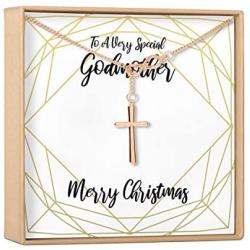 Dear Ava for Godmother: Godmother Present, Jewelry, Xmas, Infinity Cross (Rose-Gold-Plated-Brass, NA)