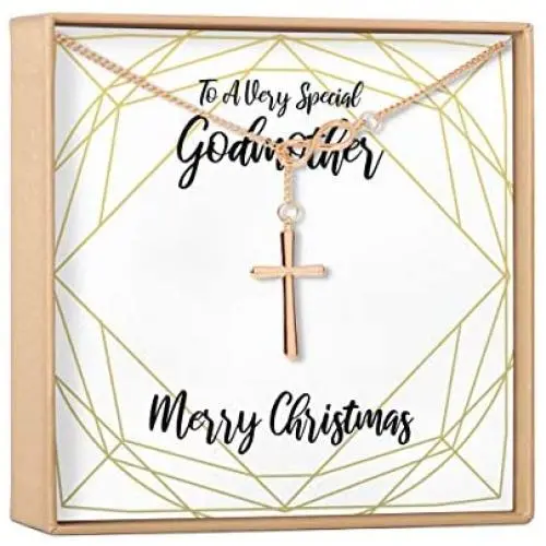 Dear Ava for Godmother: Godmother Present, Jewelry, Xmas, Infinity Cross (Rose-Gold-Plated-Brass, NA) Dear Ava for Godmother: Godmother Present, Jewelry, Xmas, Infinity Cross (Rose-Gold-Plated-Brass, NA)