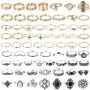 PANTIDE 67Pcs Vintage Knuckle Rings Set Stackable Finger Rings Midi Rings for Women Bohemian Hollow Carved Flowers Gold&Silver Rings Crystal Joint Rings with Storage Bag