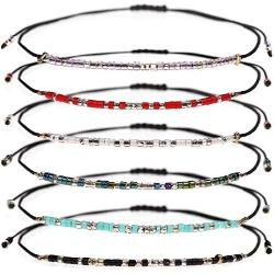 Suyi Seed Bead String Bracelet 6Pcs Friendship Bracelet Adjustable Braid Handmade Strand Bracelet Gifts for Women Girls