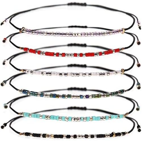 Suyi Seed Bead String Bracelet 6Pcs Friendship Bracelet Adjustable Braid Handmade Strand Bracelet Gifts for Women Girls