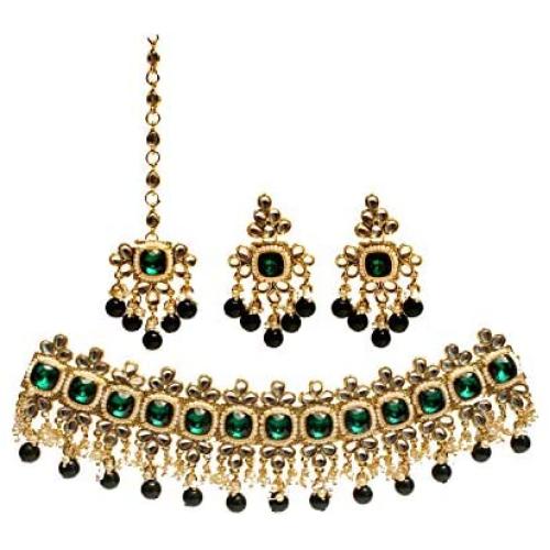 Green Kundan Choker Necklace Set Indian Jewelry Bridal Wedding Necklace Ethnic Bollywood Jewelry Set