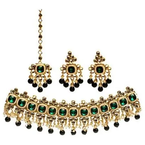 Green Kundan Choker Necklace Set Indian Jewelry Bridal Wedding Necklace Ethnic Bollywood Jewelry Set Green Kundan Choker Necklace Set Indian Jewelry Bridal Wedding Necklace Ethnic Bollywood Jewelry Set