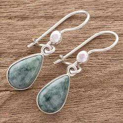 NOVICA Green Jade and .925 Sterling Silver Teardrop Shaped Dangle Earrings, Pale Green Tears