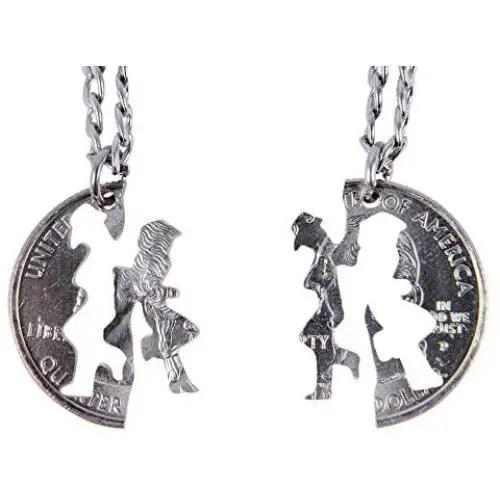Marycrafts Set Hand Cut Coin MJ Michael Jackson Necklace Interlocking Necklace Jewelry Relationship BFF Marycrafts Set Hand Cut Coin MJ Michael Jackson Necklace Interlocking Necklace Jewelry Relationship BFF