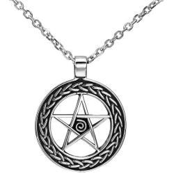 Magical Wiccan Pentagram Pentacle Pendant Stainless Steel Necklace for Men (21-inch chain)