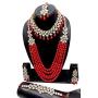 CROWN JEWEL Indian Bridal Pearl 5 pc Combo Jewelry Wedding Gold Necklace Earring Set