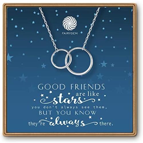 FAIRYGEM Best Friend, Friendship Gifts for Women - Sterling Silver Interlocking Circle Necklaces - Birthday,Mothers Day Jewelry Gift for Women Teen Girls