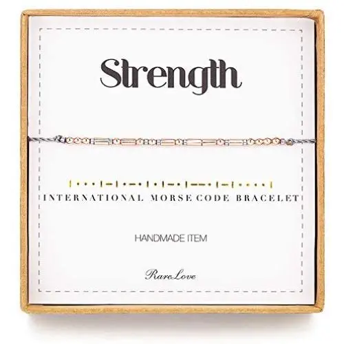 RareLove Strength Morse Code Bracelets Be Strong Inspirational Encouragement Friendship Gift For Women Girls Rose Golden Beads Grey String Bracelet RareLove Strength Morse Code Bracelets Be Strong Inspirational Encouragement Friendship Gift For Women Girls Rose Golden Beads Grey String Bracelet