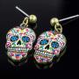Colorful Skull Dangle Earrings: Halloween Day of the Dead (Dia De Los Meurtos) Drop Studs