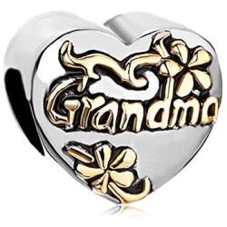 LovelyJewelry Grandma Family Charm Heart Floral Beads for Bracelet