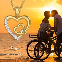 DUGISOWE 10K 14K 18K Yellow Gold Love Heart Pendant Necklace for Women, Solid Gold Moissanite Heart Necklace Jewelry Gift for Mothers Day/Valentines Day