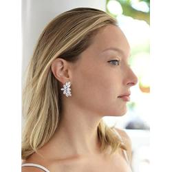 Mariell Cubic Zirconia Marquis-Cut Graceful Curved Cluster Bridal Wedding Earrings - Platinum Plated