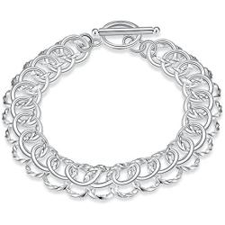 NABTYJC Sterling Silver 2 Layers Twisted Link Chain Bracelet with Diamond Cut and Hight Polish Loops,Toggle Button 8''(21cm)