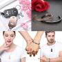 Jstyle 4Pcs Couple Necklace Bracelets Matching Set for Women Men Crown Dog Tag Pendant Love Necklace His & Hers Cuff Bracelets Couple Gift