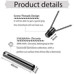 Sllaiss 2 pcs Cremation Jewelry Crystals from Austria Stainless Steel Black Silver Tone Bar Urn Pendant Memorial Ashes Keepsake Exquisite Necklace