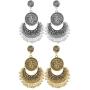 Finrezio 2Pairs Traditional Ethnic Bali Jhumka Jhumki Brocade Lotus Mexico Gypsy Dangle Earrings for Women Girls