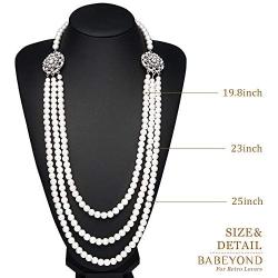 BABEYOND 1920s Gatsby Pearl Necklace Vintage Bridal Pearl Necklace Earrings Jewelry Set Multilayer Imitation Pearl Necklace with Brooch