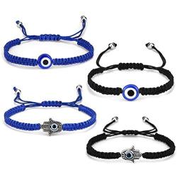 4Pcs Evil Eye Bracelets for Women Men,7 Knot Adjusted Handmade Lucky Bracelets for Protection Kabbalah Black Blue Red String Bracelets Amulet Jewelry Gift for Families Friends,4 Packs