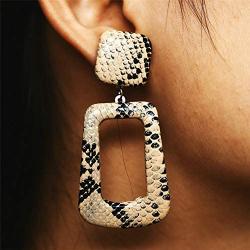Snake Square Hoop Earrings Vintage Pu Leather Leopard Print Dangle Drop Earrings for Women Girls Halloween Christmas Ear Jewelry Gifts