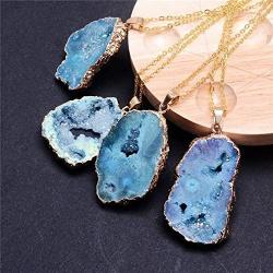Xileg Geometric Natural Irregular Rock Druzy Stone Pendant Necklaces Vintage Crystal Geode Slice Necklace Gift