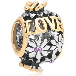 Butterfly Charm Simulated Birthstone Synthetic Crystal Flower Gold/Silver Plated Bead