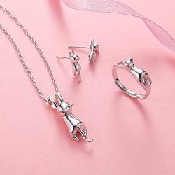 SILVERCUTE Sterling Silver Open Ring Finger Jewelry Vintage Style 3D Animal Crescent Moon Cat/Hollow Kitty/Bulldog/Pearl Cat Ear Statement Ring,Adjustable Size 6 to 12