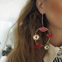 Gold Tone Evil Eyes Lip Earrings Fashion Unique Enamel Abstract Eyes Red Lip Drop Dangle Earring for Women Girls Exaggerated Jewelry