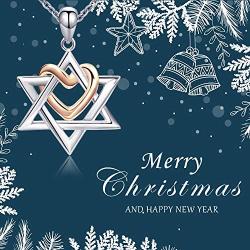 925 Silver Star of David pendant with Rose Gold Heart Necklace Mother Day Jewelry Gift for Mom Women Girls