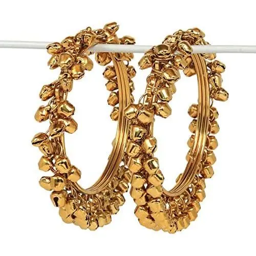 SANARA Traditional Indian Bollywood Antique Gold Plated Multi Color Ghungroo Bangles Women Pakistani Wedding Kada Bracelet Jewelry