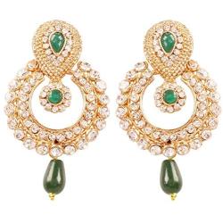 Touchstone Indian Bollywood Chandbali Moon Kundan polki Rhinestones Long Bridal Designer Jewelry Chandelier Earrings for Women in Gold Tone