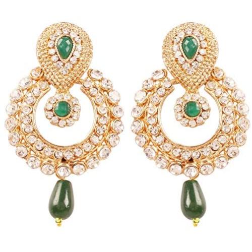 Touchstone Indian Bollywood Chandbali Moon Kundan polki Rhinestones Long Bridal Designer Jewelry Chandelier Earrings for Women in Gold Tone