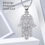 Hamsa Hand Necklace for Women Girls,S925 Sterling Silver Fatima Hand Pendant Necklace Vintage Fatima Evil Eye Pendant Jewelry,Sacred Lotus Charm Jewelry Gift Womens Path of Symbols Friendship