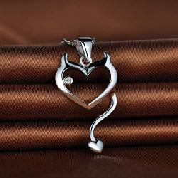 Infinite U Womens 925 Sterling Silver Cubic Zirconia Devil Heart Pendant Necklace, Silver