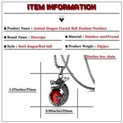 Heavstjer Punk Rock Stainless Steel Dragon Pendant Crystal Ball Necklace,24inches Link Chain