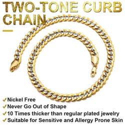 ChainsHouse Cuban Chain Necklace for Men Women Two-Tone Jewelry 6mm-10mm Wide 18K Gold Plated Curb Link Chain (18'',20'',22'',24'',26'',28'',30''), Send Gift Box