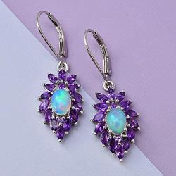 Shop LC Platinum Plated 925 Sterling Silver Welo Opal Amethyst Lever Back Dangle Drop Earrings Prom Purple Jewelry Mothers Day Gifts