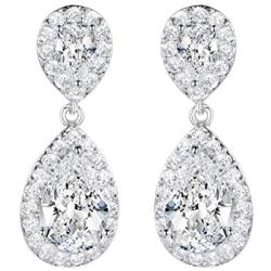 SELOVO Bridal Teardrop Drop Earrings Pierced/Clip Earrings Cubic Zirconia Silver Tone