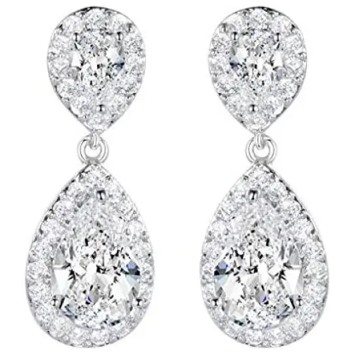 SELOVO Bridal Teardrop Drop Earrings Pierced/Clip Earrings Cubic Zirconia Silver Tone SELOVO Bridal Teardrop Drop Earrings Pierced/Clip Earrings Cubic Zirconia Silver Tone