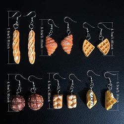 DAMLENG 6 Pairs Handmade Simulation food Croissant French Bread Toast Dangle Drop Earrings Cute Unique Baguette Earrings Set for Women Girls Jewelry