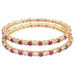 Ratnavali Jewels CZ Zirconia Gold Tone Red Green White Round Diamond Elegant Bollywood Indian Bangles Jewelry Women Wedding Bride