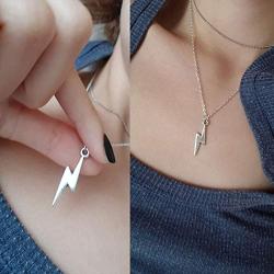 Artmiss Lightning Bolt Pendant Necklace Women Simple Charm Bar Choker Chain Jewelry for Girls (Silver)