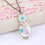 PAMTIER Womens Pressed Flower Pendant Vintage Alloy Animal Cute Cat Necklace