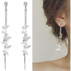 Nanafast Butterfly Long Dangle Earrings for Women & Girl Crystal Alloy Butterfly Tassel Piercing Earrings Jewelry Gift